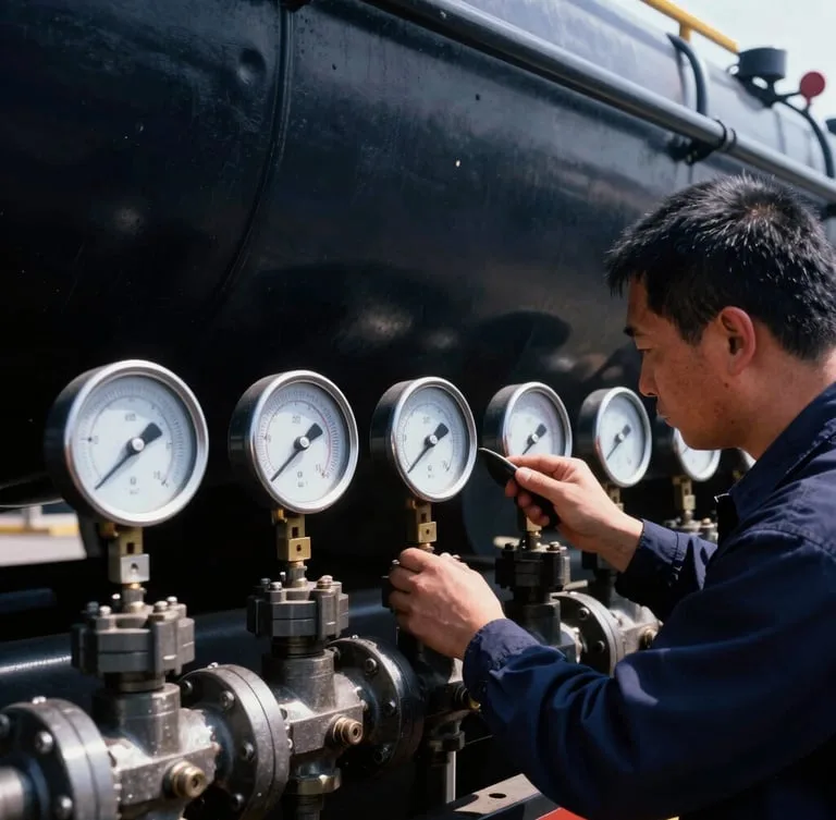 Technical inspection of fuel tanker valves and metrology gauges in Ajman UAE